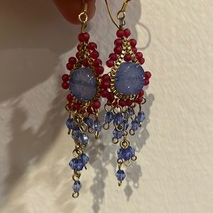 Lilac and plum hanging pierced earrings